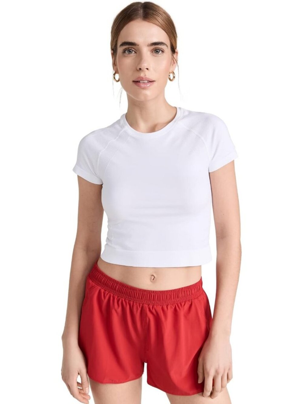 Cropped Short Sleeve Seamless Workout T-Shirt for Women - Athletic Fitness Top